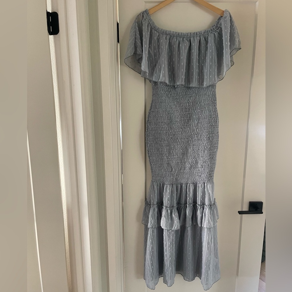 Ruffled off shoulder dress